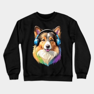 Colorful dog with headphones - Shetland Sheepdog Crewneck Sweatshirt